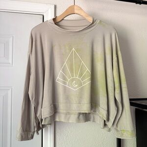 PURUSHA PEOPLE green tan moon graphic tie dye boxy oversized cropped top tee